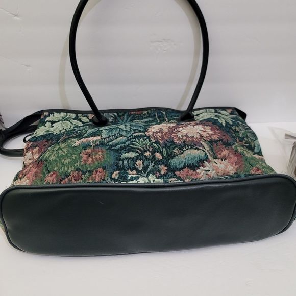 Vintage 1980s ATLANTIC Floral Tapestry Travel Zippered Shopping Tote Bag, Green - Picture 12 of 16